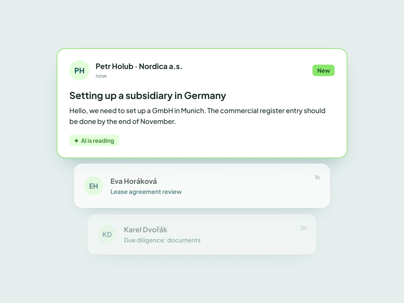 A new client request landing in Anywhere with AI reading the e-mail